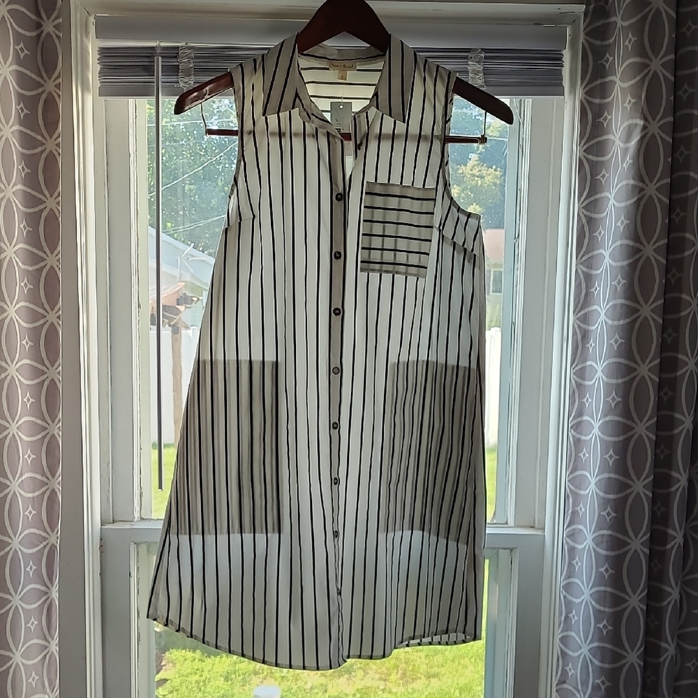 Striped Sleeveless Shirt Dress